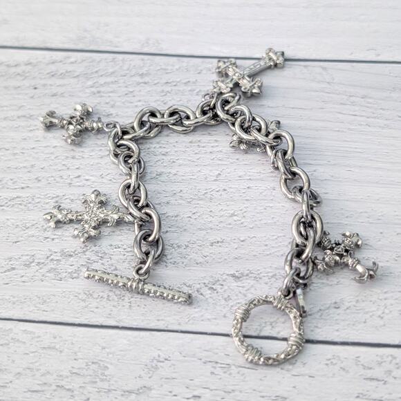 Stainless Steel Bracelet with Ornate Cross Charms - Picture 8 of 8